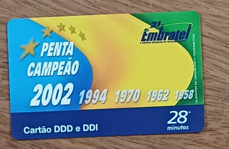 | Casa do Colecionador 5b3. Cartão telefone Brasil 2002. Futebol penta campeão 28 minutos