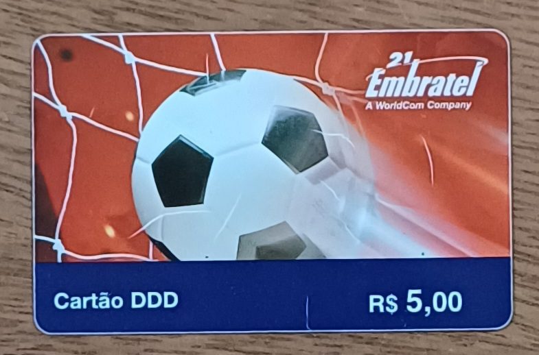 | Casa do Colecionador 5b3. Cartão telefone Brasil Embrate. Futebol bola na rede de R$ 5,00