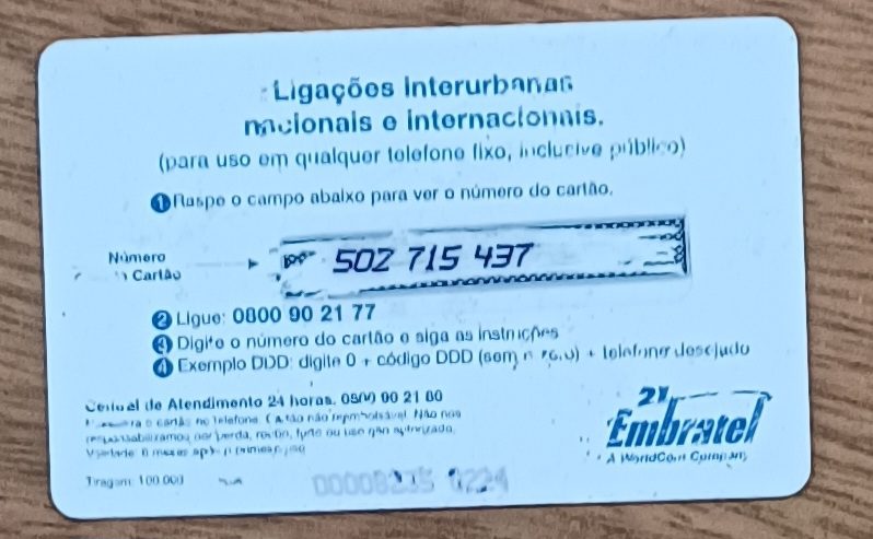 | Casa do Colecionador 5b3. Cartão telefone Brasil Embrate. Futebol bola na rede de R$ 5,00