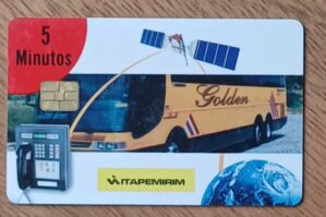 5b3. Cartão telefone Brasil Globalstar. Ônibus Itapemirim de 5 minutos.