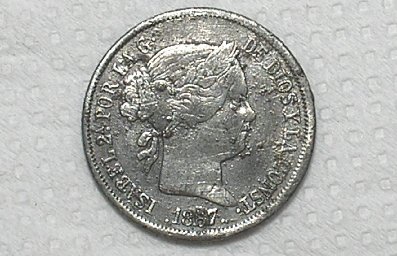 | Casa do Colecionador Espanha) 40 Centimos - 1867 / Estrela de 6 pontas / 28mm / Prata .810 / Mbc / box60