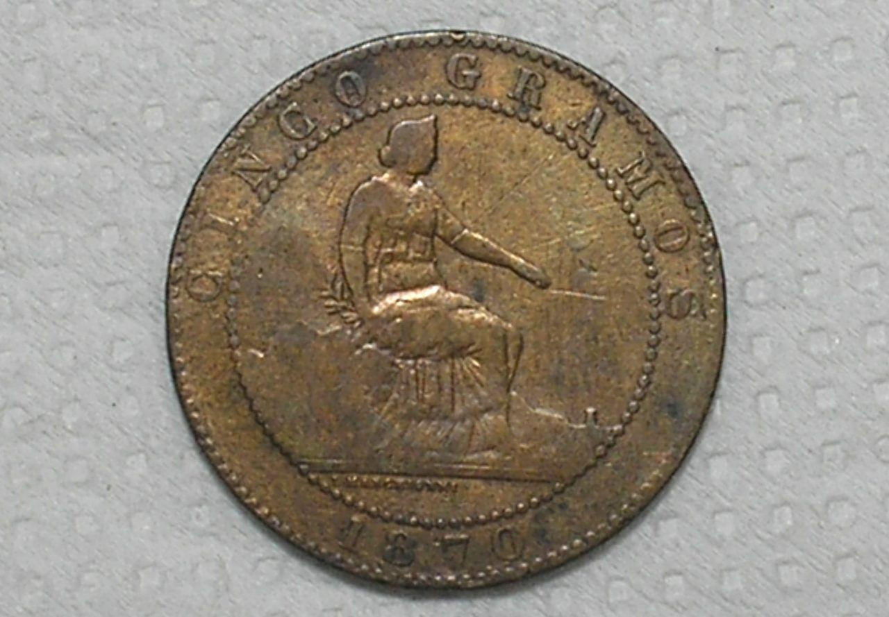 | Casa do Colecionador Espanha) 5 Centimos - 1870-om / Barcelona mint / Estrela de 8 pontas / Co / box60.1