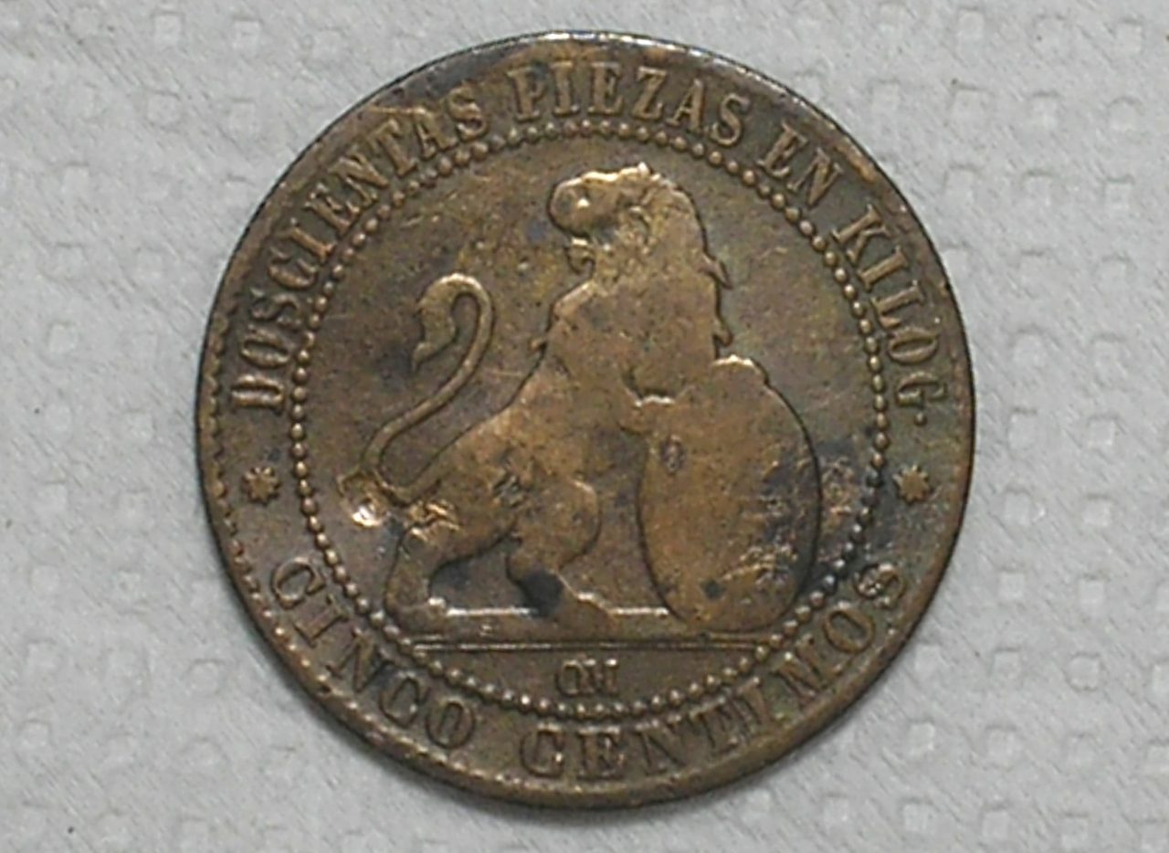 | Casa do Colecionador Espanha) 5 Centimos - 1870-om / Barcelona mint / Estrela de 8 pontas / Co / box60.1