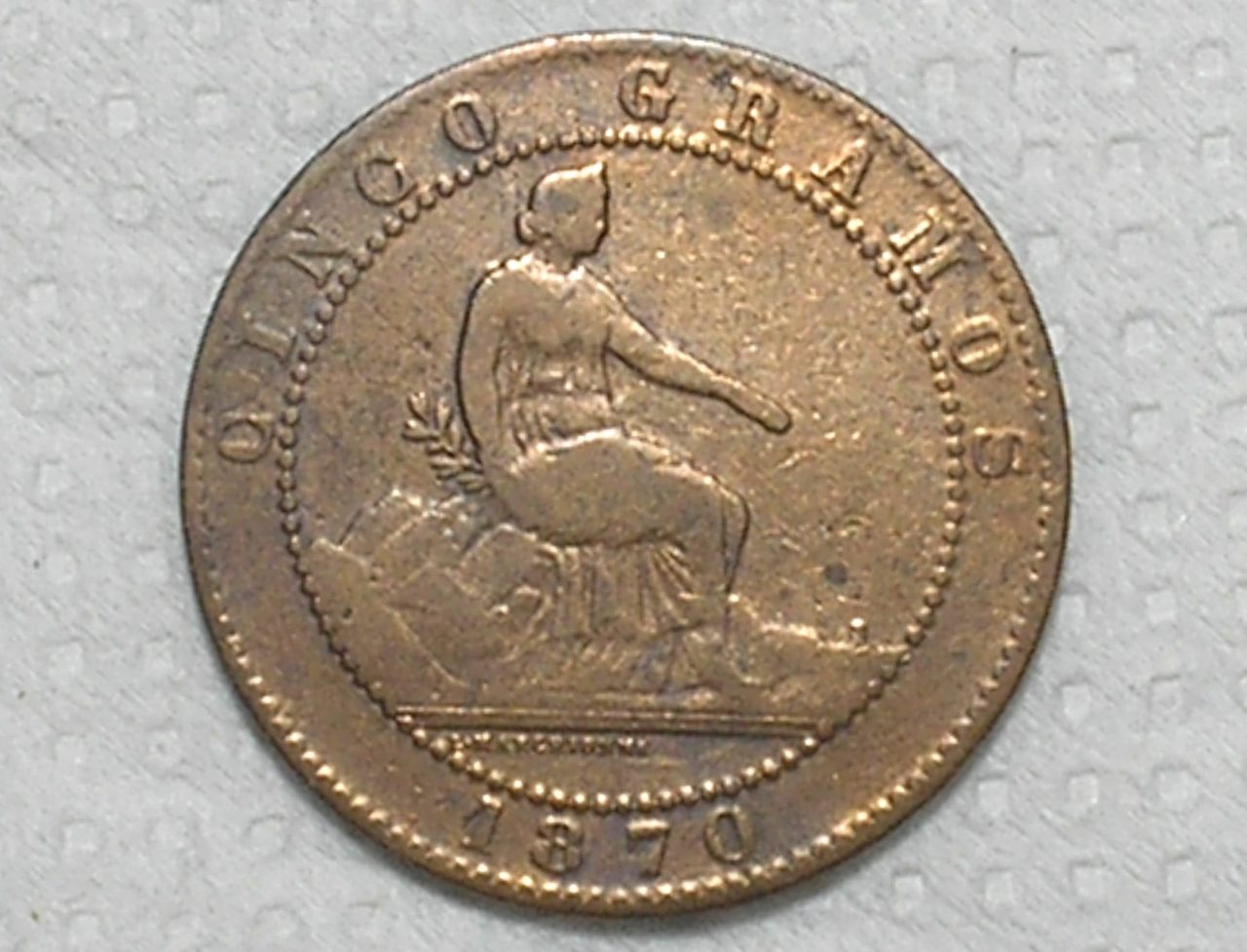 | Casa do Colecionador Espanha) 5 Centimos - 1870-om / Barcelona mint / Estrela de 8 pontas / Co / box60.2