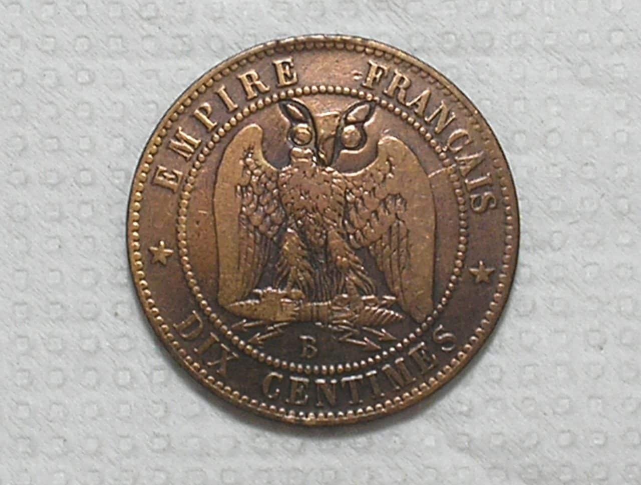 | Casa do Colecionador França) 10 Centimes - 1855-b / 2º Império - Napoleon III / 25mm / Bz / box61.1