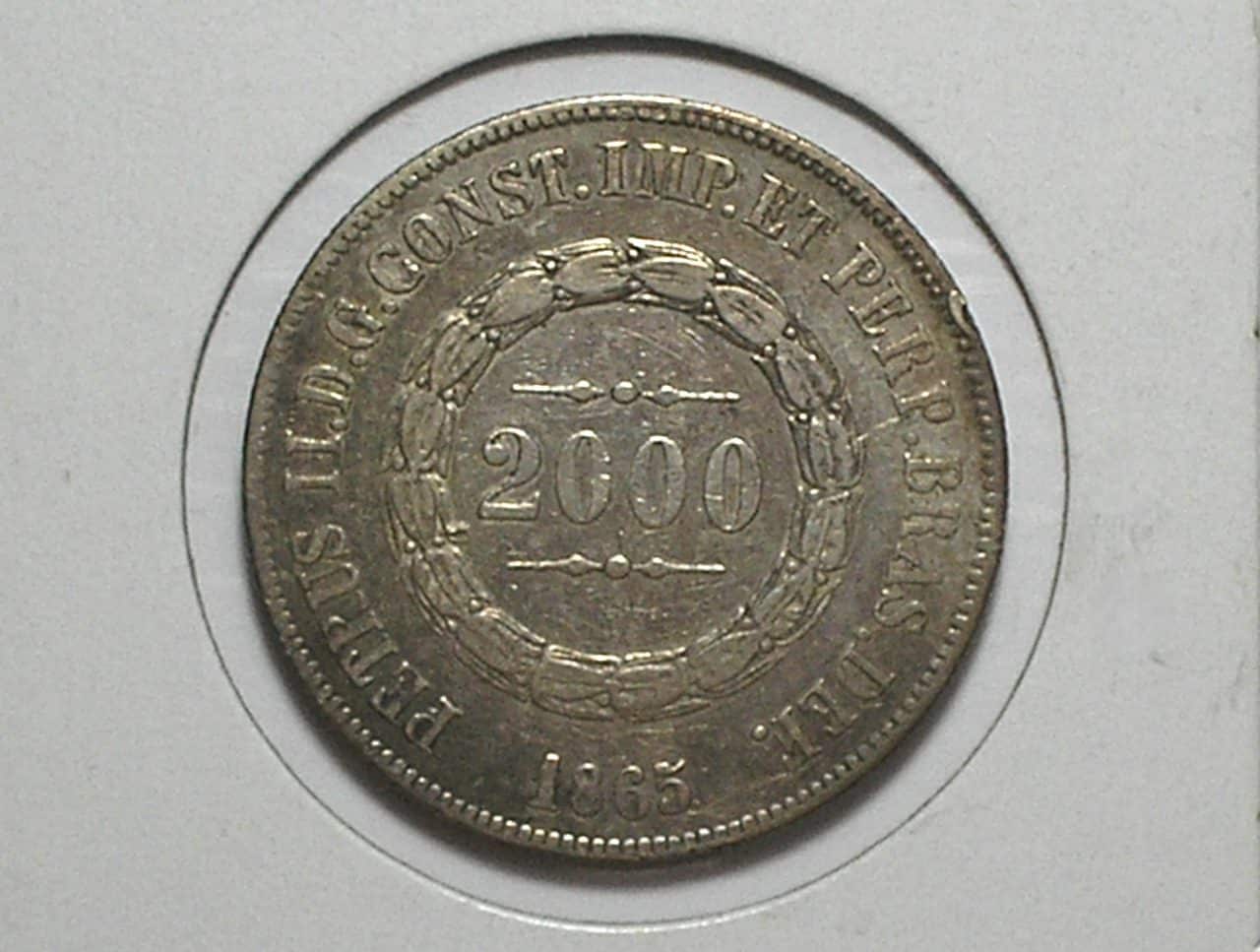 | Casa do Colecionador 2.000 Réis - 1865 // Império do Brasil // Mbc / Prata