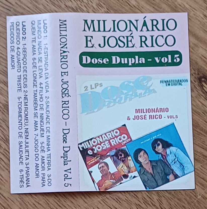 | Casa do Colecionador 5c4. Capa da fita k7 Milionário e José Rico dose dupla vol 5 sem a fita.