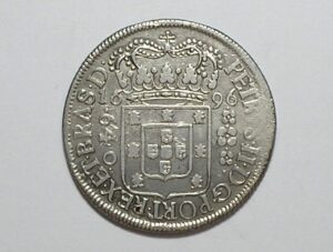 640 Réis - 1696 // Colônia D. Pedro II // Var. 19a // Corôa Estreita. // Mbc / Prata