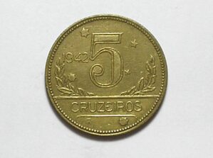 Brasil 5 Cruzeiros - 1942 = Mapa do Brasil = Flor de cunho = Bz/Al