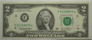Estados Unidos / 2 Dollars - 2003-a / Flor de Estampa / Selo Verde - Letra F / Jefferson - 8075