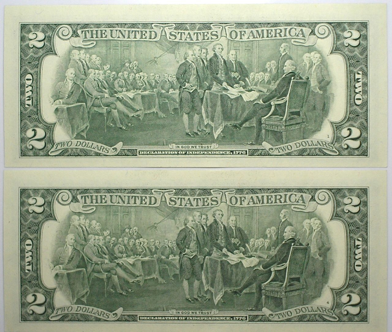 | Casa do Colecionador Estados Unidos / 2 Dollars - 2003-a / Flor de Estampa / Selo Verde - Letra F / Jefferson - Duas cédulas 8082-8083