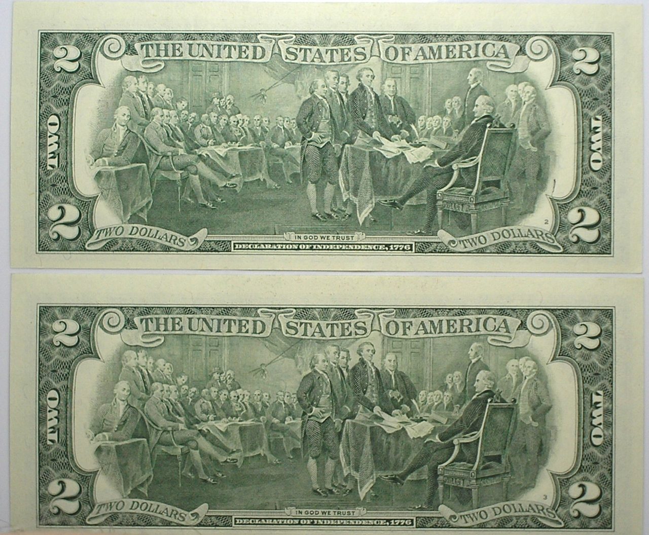 | Casa do Colecionador Estados Unidos / 2 Dollars - 2003-a / Flor de Estampa / Selo Verde - Letra F / Jefferson - Duas cédulas 8088-8089