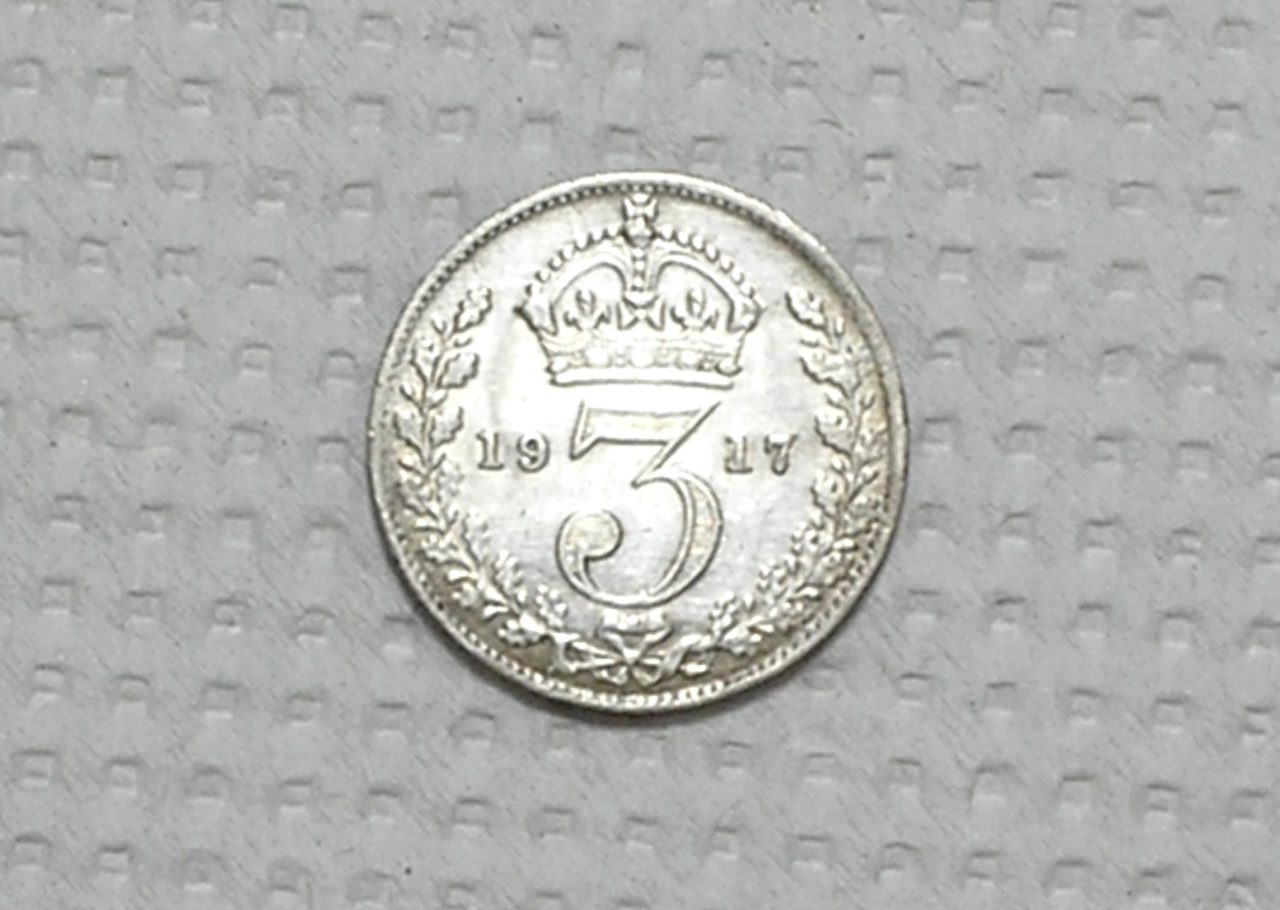 | Casa do Colecionador Inglaterra) 3 Pence - 1917 / Georgivs V / Mbc / Prata / m520