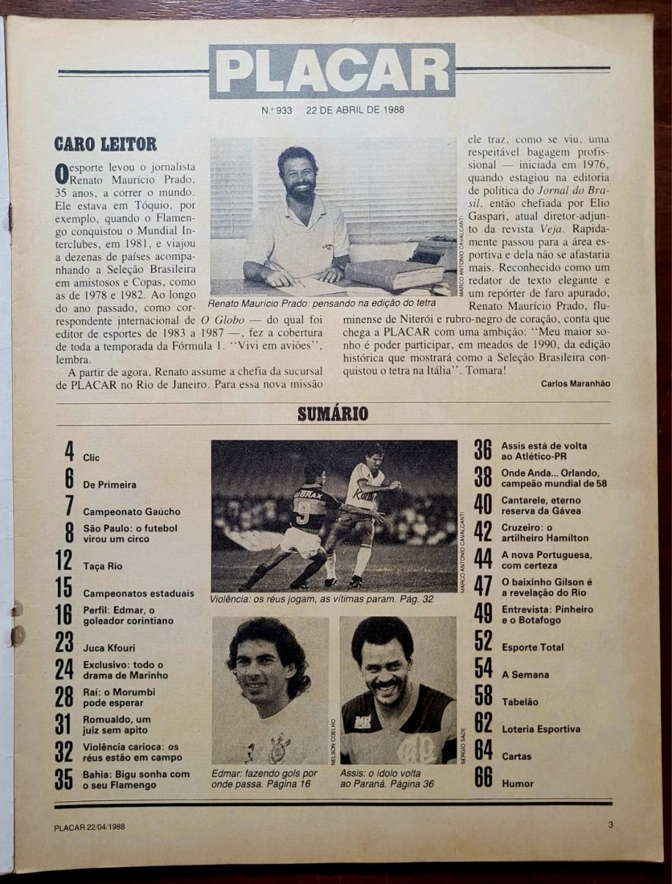 | Casa do Colecionador Placar Nº 0933 - 1988 | O Inferno de Marinho, Pôster do Fluzão e Craques do Verdão
