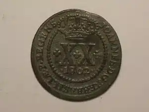 Xx Réis - 1802 // Coroa Baixa // Data entre Pontos // 43 Pérolas / Mbc // Cobre