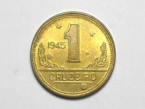 1 Cruzeiro - 1945 / Mapa do Brasil / Flor de cunho / Bz-Al