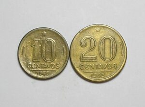 10 Centavos - 20 Centavos - 1948 - Rui Barbosa com Ponto na face / Bz-Al