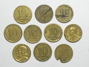 10 moedas de 10 Centavos com defeitos de cunho - Datas 1943, 44, 46, 47, 48, 49, 51, 54