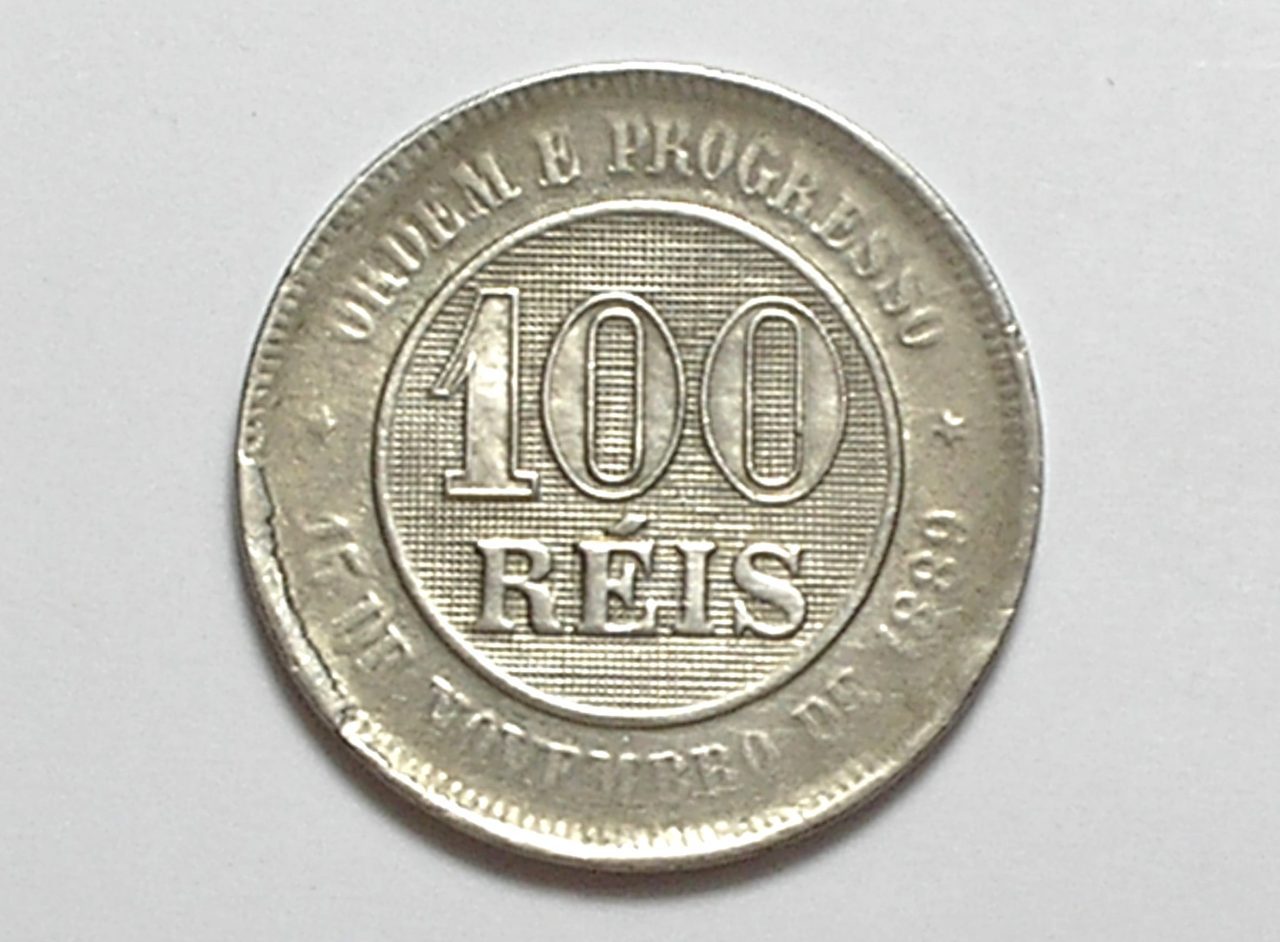 | Casa do Colecionador 100 Réis - 1893 - cunho rachado - República / Níquel / Mbc/Sob