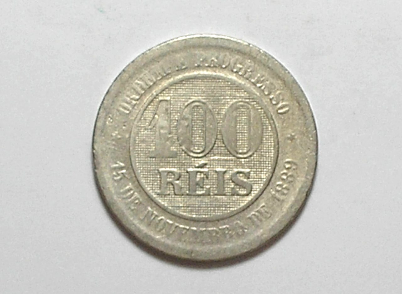 | Casa do Colecionador 100 Réis - 1895 - Cunho raso / República / Níquel / Mbc
