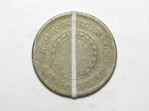 100 Réis - 1896 / Reverso Inclinado - raro aparecer / República / Níquel