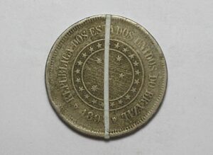 100 Réis - 1898 / Reverso Inclinado - raro aparecer / República / Níquel