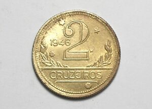 2 Cruzeiros - 1946 / Mapa do Brasil / Flor de Cunho - marcas do tempo / Bz-Al
