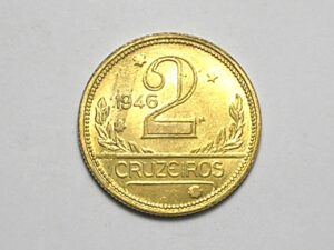 2 Cruzeiros - 1946 / Mapa do Brasil / Flor de Cunho - marcas do tempo / Bz-Al