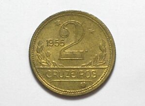 2 Cruzeiros - 1955 / Mapa do Brasil / Flor de cunho / Bz-Al