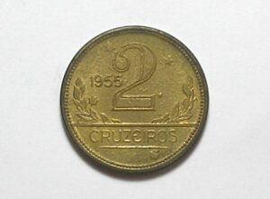 2 Cruzeiros - 1955 / Mapa do Brasil / Flor de cunho / Bz-Al
