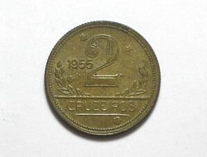 2 Cruzeiros - 1955 / Mapa do Brasil / Flor de cunho - Patinada / Bz-Al