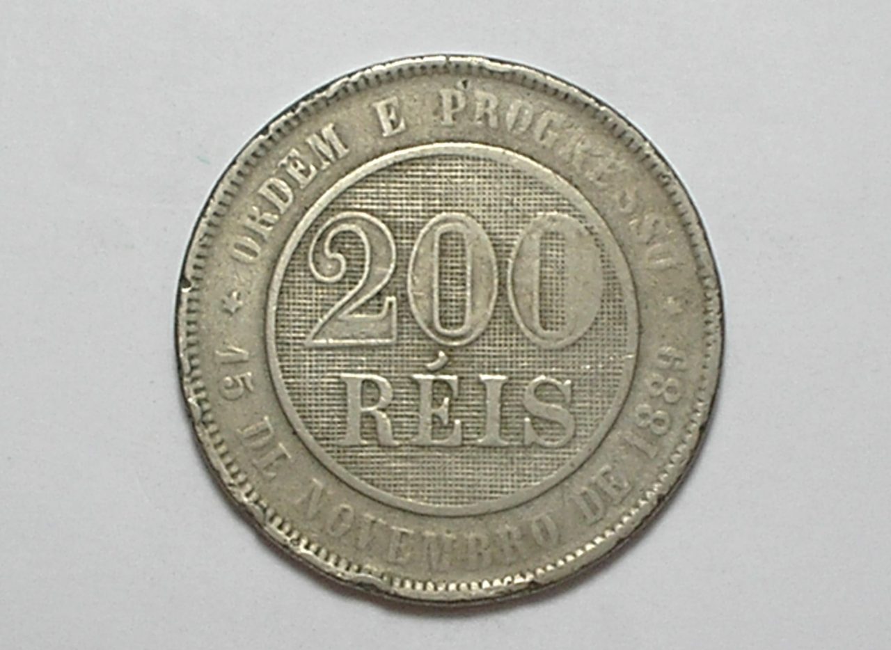 | Casa do Colecionador 200 Réis - 1899 / Reverso Horizontal / República / Mbc / Escassa / Níquel