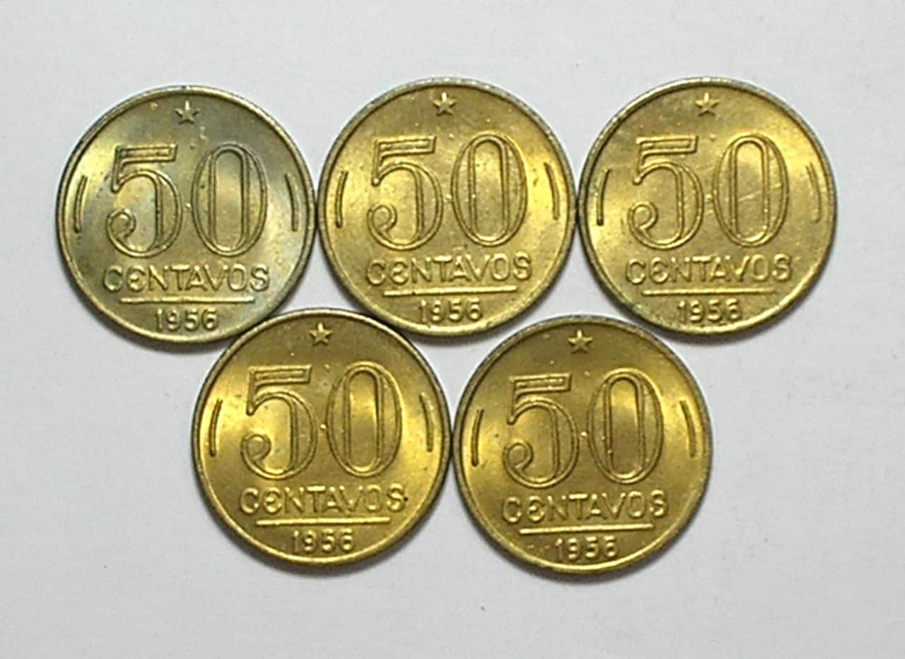 | Casa do Colecionador 50 Centavos - 1956 = Ponto entre 50 e Ponto na face / Raras / Soberbas/Fc