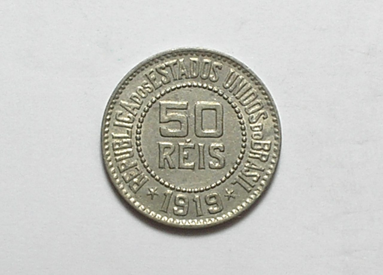 | Casa do Colecionador 50 Réis - 1919 / Flor de cunho / Níquel