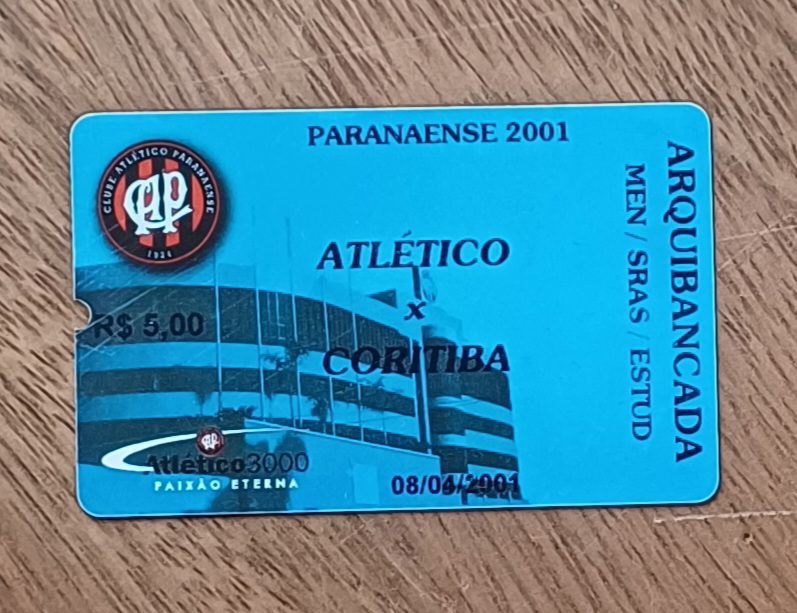 | Casa do Colecionador 5ab. Ingresso Campeonato Paranaense 2001 jogo Atlético X Cortiba para estudante.