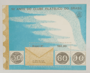BLOCO COMEMORATIVO, RHM B-49, 50 ANOS CLUBE FILATÉLICO DO BRASIL 1981