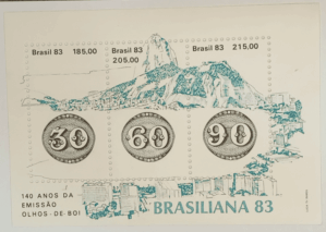 BLOCO COMEMORATIVO, RHM B-57, 140 ANOS DA EMISSÃO OLHOS-DE-BOI 1983