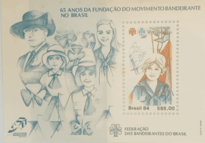 BLOCO COMEMORATIVO, RHM B-68, 65 ANOS DA FUNDAÇÃO DO MOVIMENTO BANDEIRANTE NO BRASIL 1984