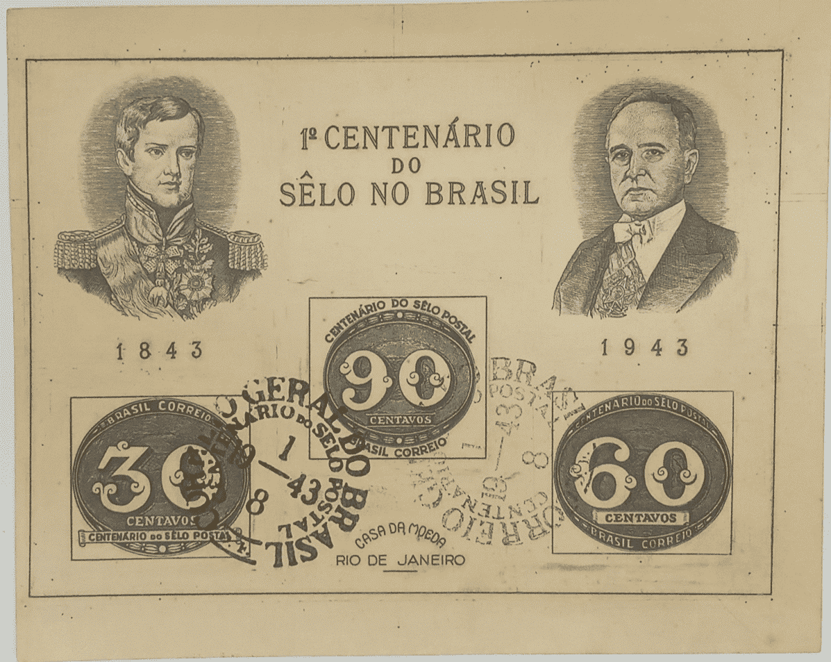 | Casa do Colecionador BLOCO COMEMORATIVO, RHM B-7, 1º CENTENÁRIO DO SÊLO NO BRASIL. MODULO MAIOR. 1943