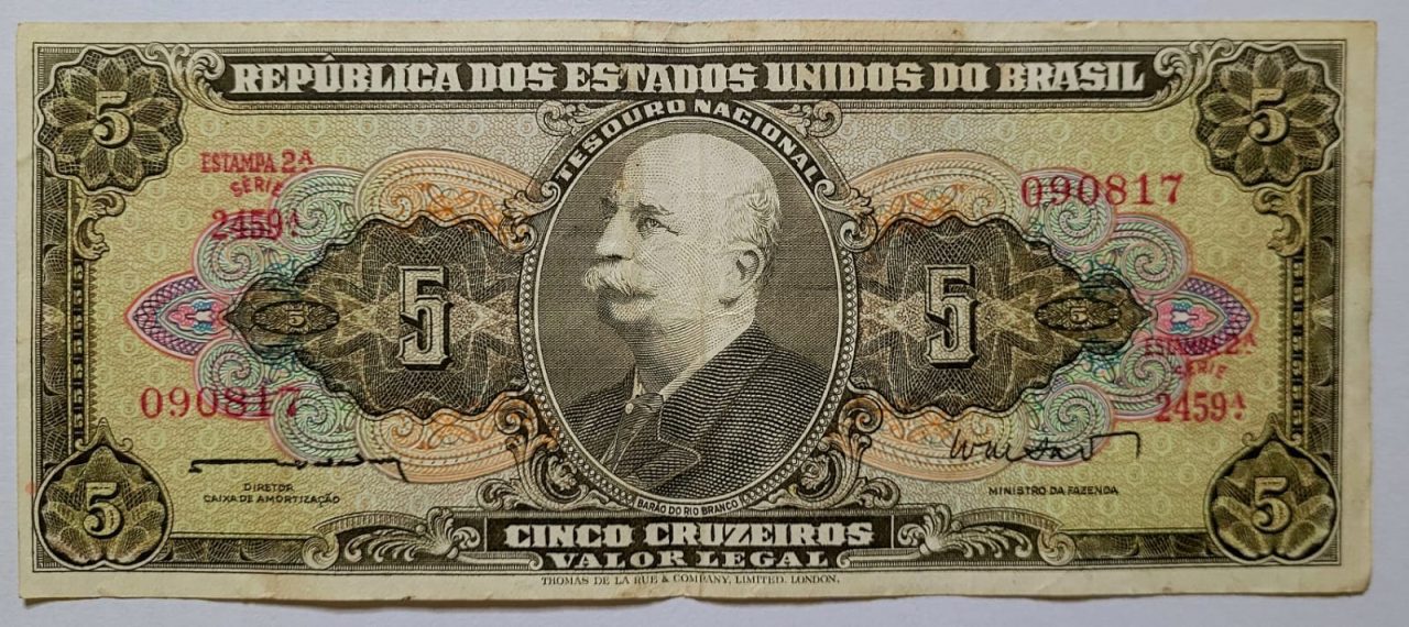 | Casa do Colecionador Cédula C071 - 5 (Cinco Cruzeiros) MBC (Ano 1962)