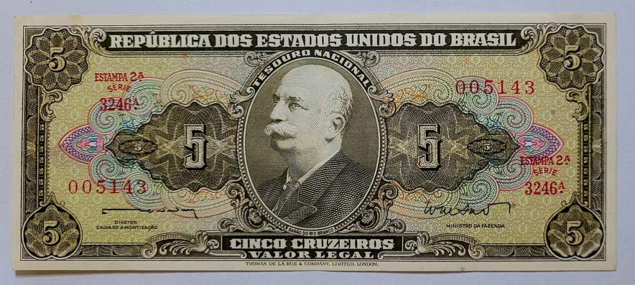 | Casa do Colecionador Cédula C071 - 5 (Cinco Cruzeiros) SOB (Ano 1962)