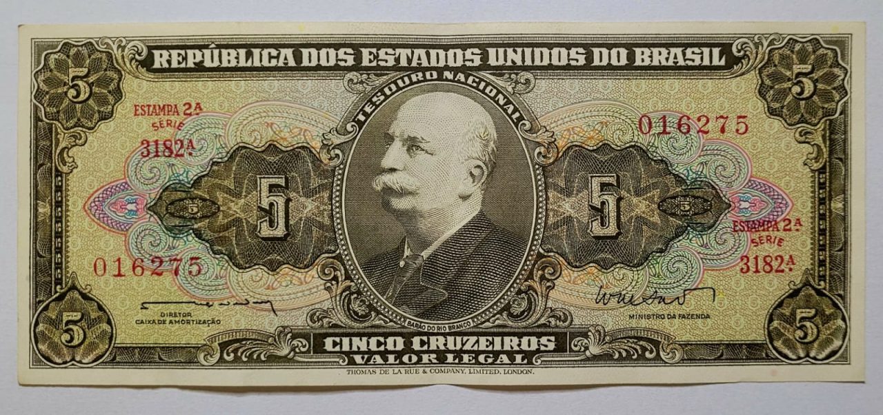 | Casa do Colecionador Cédula C071 - 5 (Cinco Cruzeiros) SOB (Ano 1962)