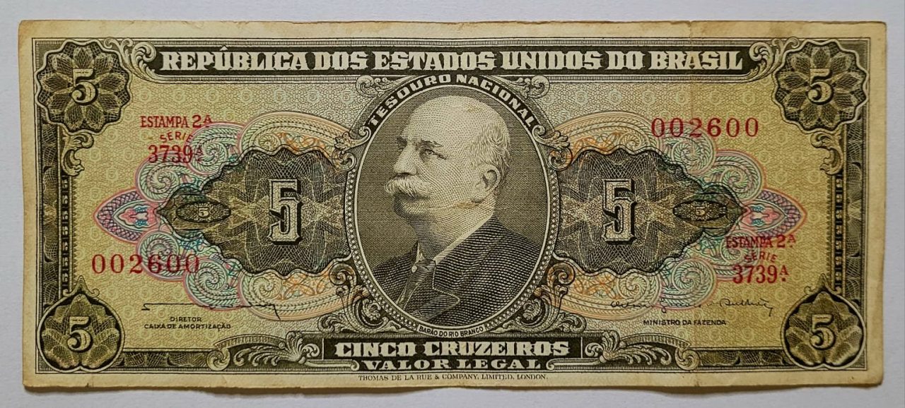 | Casa do Colecionador Cédula C073 - 5 (Cinco Cruzeiros) MBC (Ano 1964)