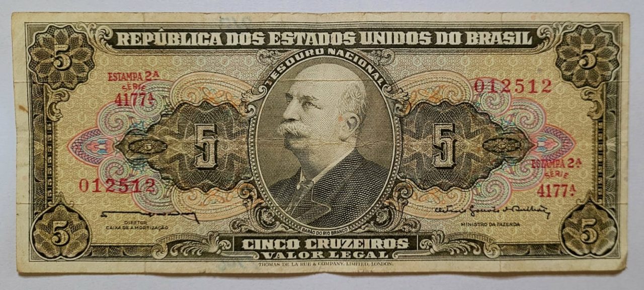 | Casa do Colecionador Cédula C073a - 5 (Cinco Cruzeiros) MBC (Ano 1964)