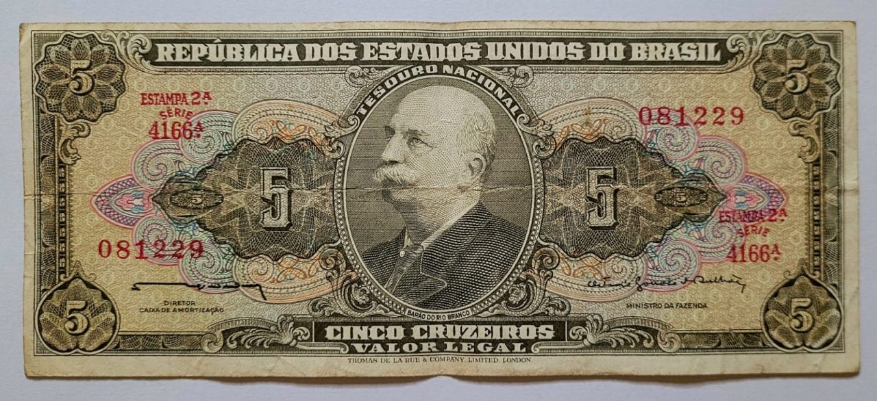 | Casa do Colecionador Cédula C073a - 5 (Cinco Cruzeiros) MBC (Ano 1964)