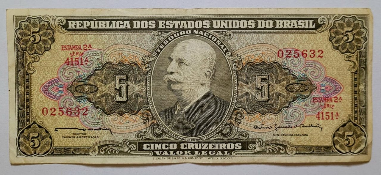 | Casa do Colecionador Cédula C073a - 5 (Cinco Cruzeiros) MBC (Ano 1964)