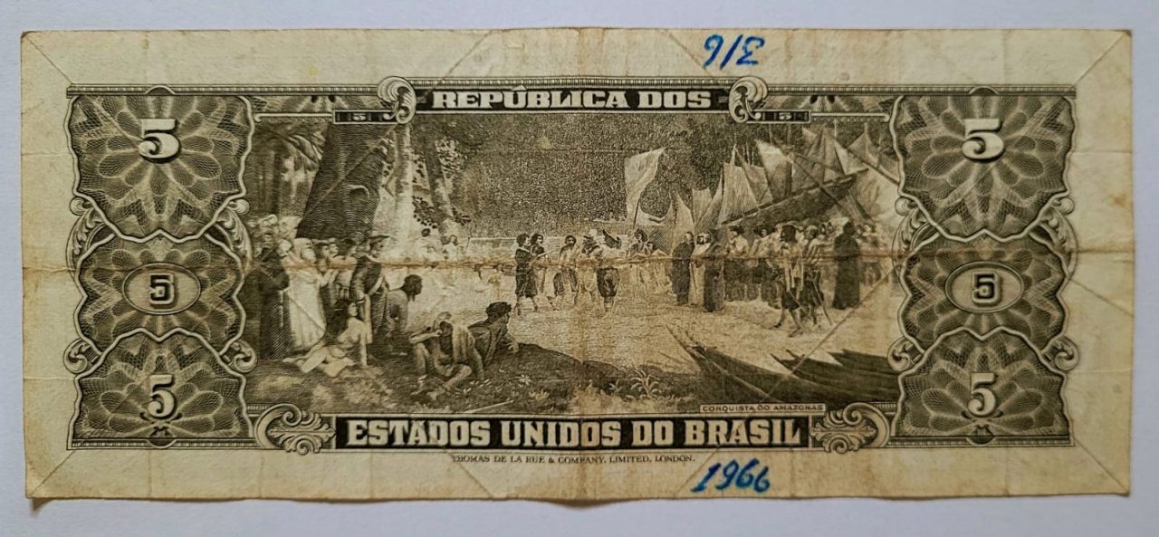 | Casa do Colecionador Cédula C073a - 5 (Cinco Cruzeiros) MBC (Ano 1964)