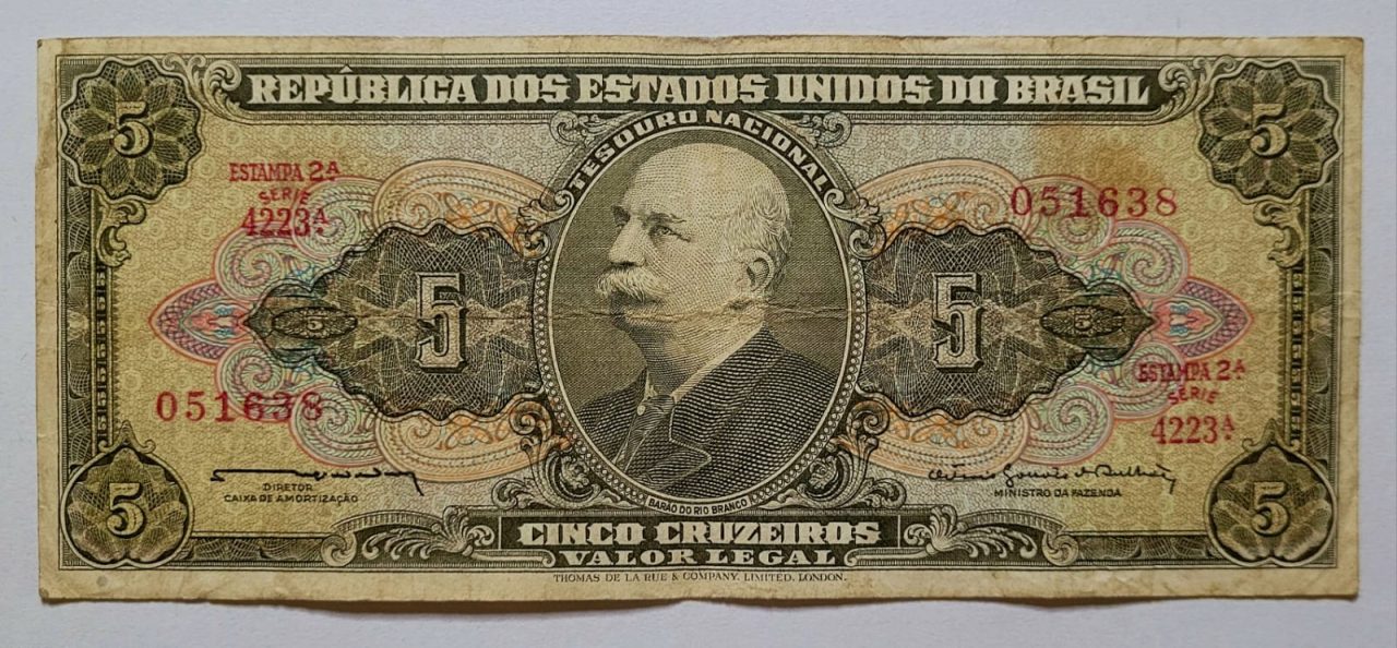 | Casa do Colecionador Cédula C073b - 5 (Cinco Cruzeiros) MBC (Ano 1964)