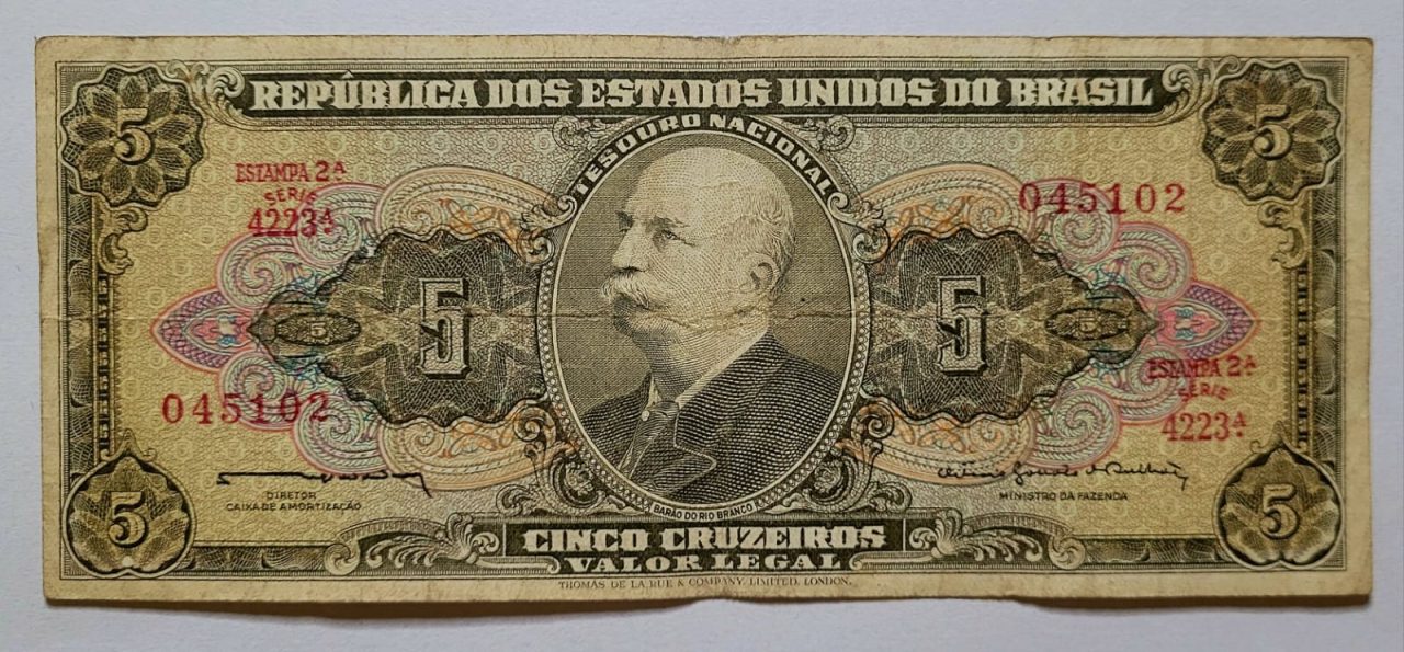 | Casa do Colecionador Cédula C073b - 5 (Cinco Cruzeiros) MBC (Ano 1964)