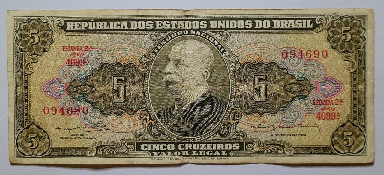 | Casa do Colecionador Cédula C074 - 5 (Cinco Cruzeiros) MBC (Ano 1964)
